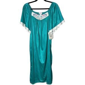 Vintage Intimate Options Women’s Teal Classic Nylon Embroidered Nightgown NWT 1X